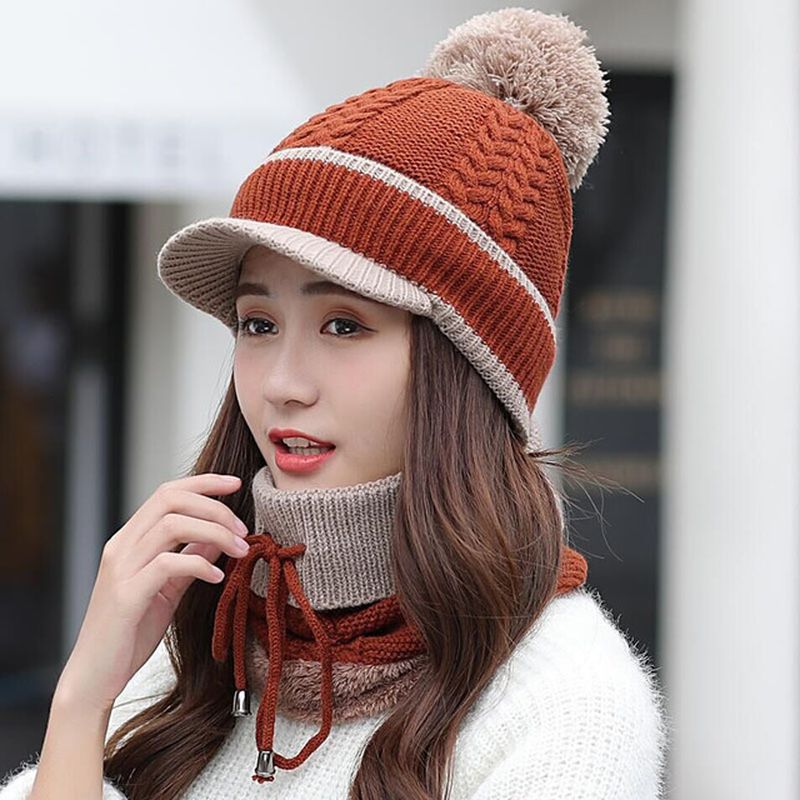 Set Van Wollen Muts En Sjaal Beanie Warm Winter Pom Wooly Cap