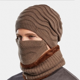 Unisex 3pcs Plus Fluwelen Dikke Warme Nek- En Oorbescherming Masker Hoofddeksels Sjaal Gebreide Muts Beanie