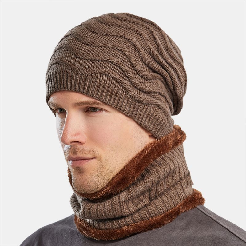 Unisex 3pcs Plus Fluwelen Dikke Warme Nek- En Oorbescherming Masker Hoofddeksels Sjaal Gebreide Muts Beanie