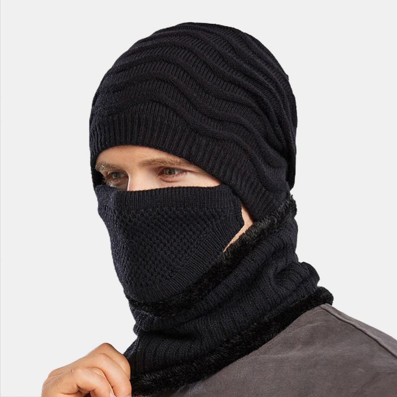 Unisex 3pcs Plus Fluwelen Dikke Warme Nek- En Oorbescherming Masker Hoofddeksels Sjaal Gebreide Muts Beanie