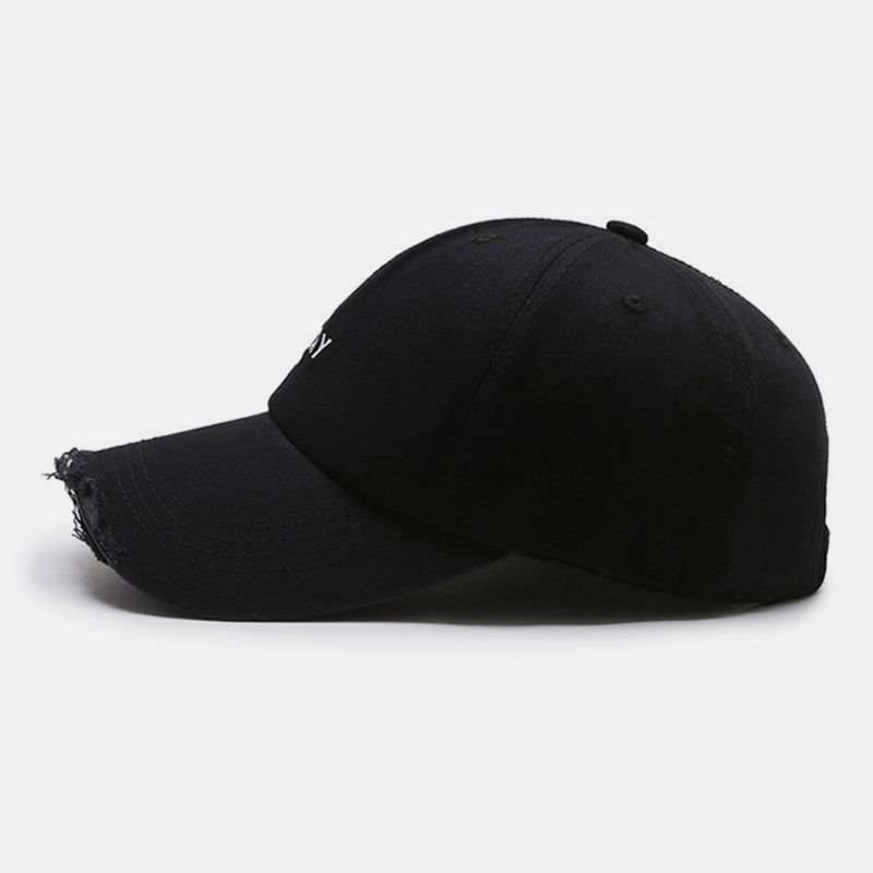 Unisex Brief Geborduurde Effen Baseballcap Katoen Gebroken Gat Verstelbare Zonnescherm Hoed