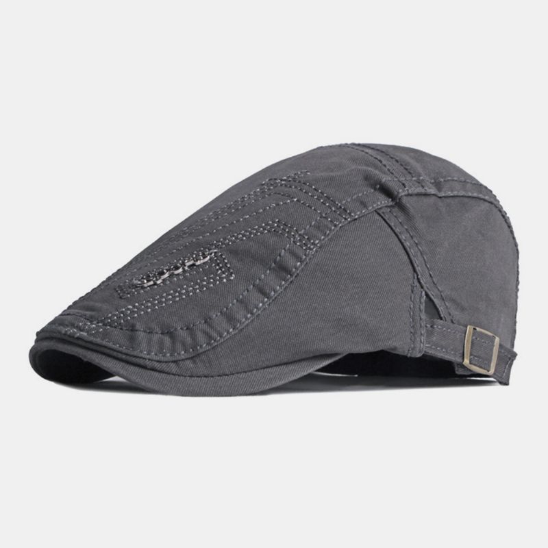 Unisex Brief Metalen Label Baret Cap Britse Retro Zijden Verstelbare Gesp Ademend Zonnescherm Vooruit Hoed Krantenverkoper Hoed Rijden Hoed