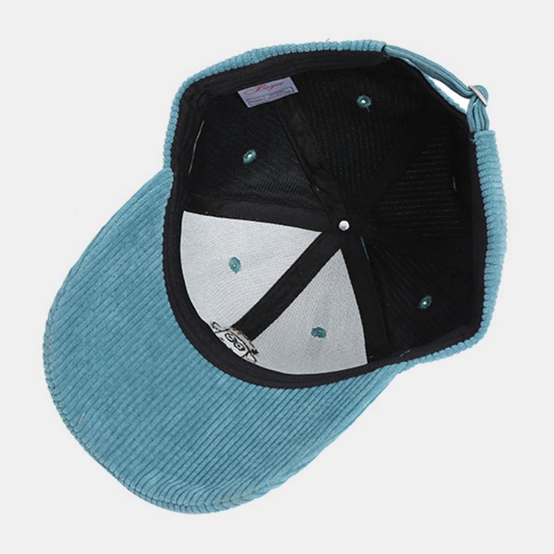 Unisex Cartoon Schapen Borduurwerk Baseball Cap Casual Brede Rand Streep Zonnescherm Zonnebrandcrème Corduroy Hoed