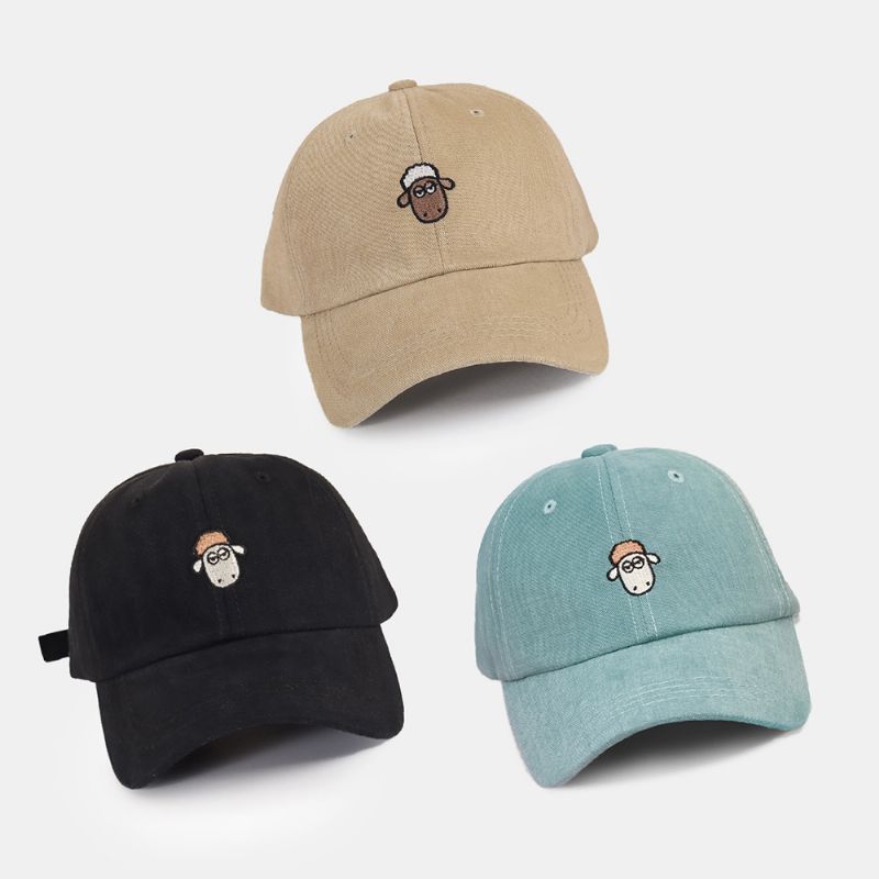 Unisex Cartoon Schapen Borduurwerk Brede Rand Zonnescherm Hoed Eenvoudige Hip Hop Verstelbare Baseball Cap