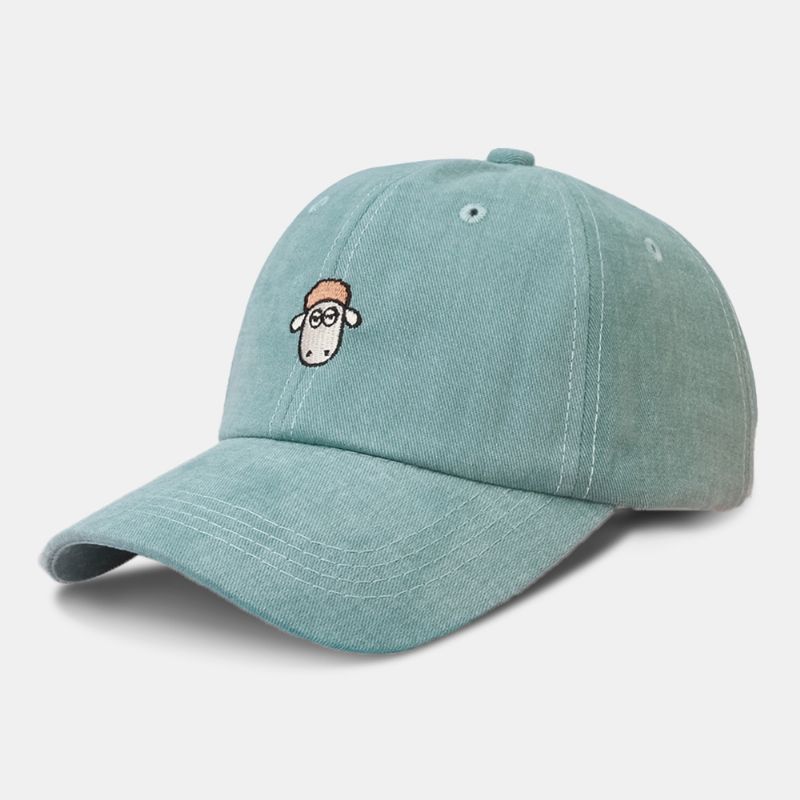 Unisex Cartoon Schapen Borduurwerk Brede Rand Zonnescherm Hoed Eenvoudige Hip Hop Verstelbare Baseball Cap