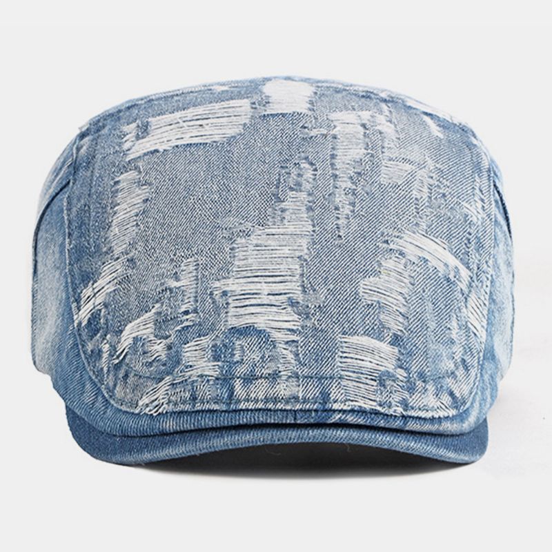 Unisex Denim Gewassen Make-old Gat Ademend Casual Zonnescherm Forward Cap Baret Cap Platte Hoed