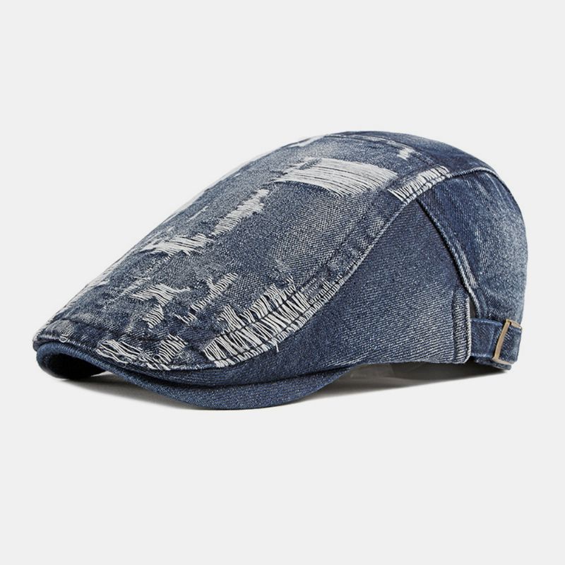 Unisex Denim Gewassen Make-old Gat Ademend Casual Zonnescherm Forward Cap Baret Cap Platte Hoed