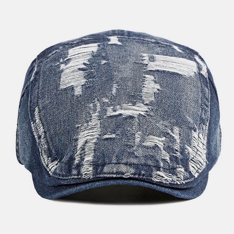 Unisex Denim Gewassen Make-old Gat Ademend Casual Zonnescherm Forward Cap Baret Cap Platte Hoed