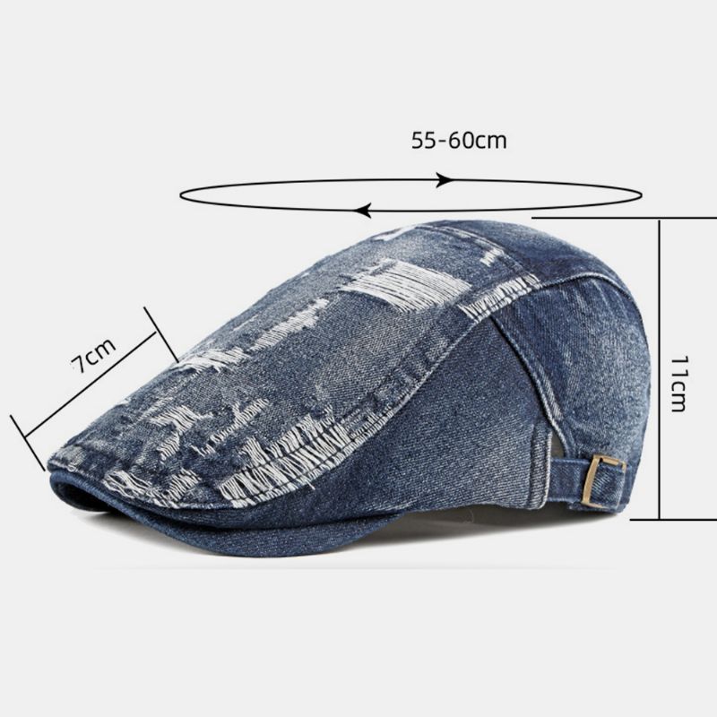 Unisex Denim Gewassen Make-old Gat Ademend Casual Zonnescherm Forward Cap Baret Cap Platte Hoed