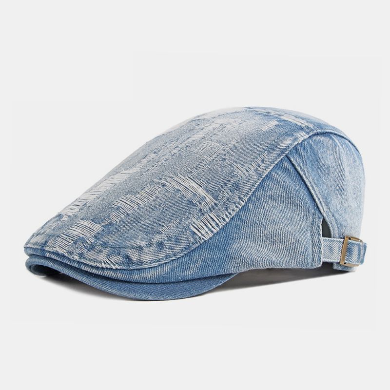 Unisex Denim Gewassen Make-old Gat Ademend Casual Zonnescherm Forward Cap Baret Cap Platte Hoed