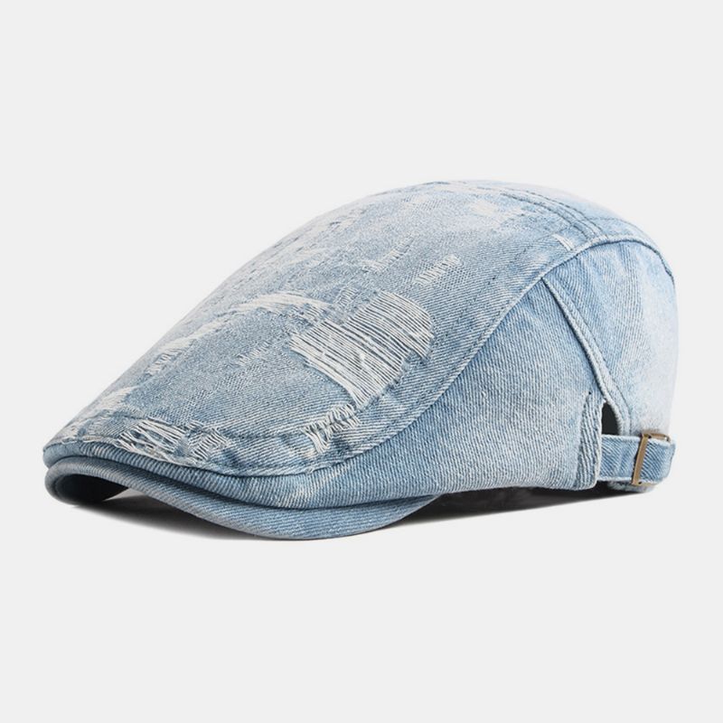 Unisex Denim Gewassen Make-old Gat Ademend Casual Zonnescherm Forward Cap Baret Cap Platte Hoed