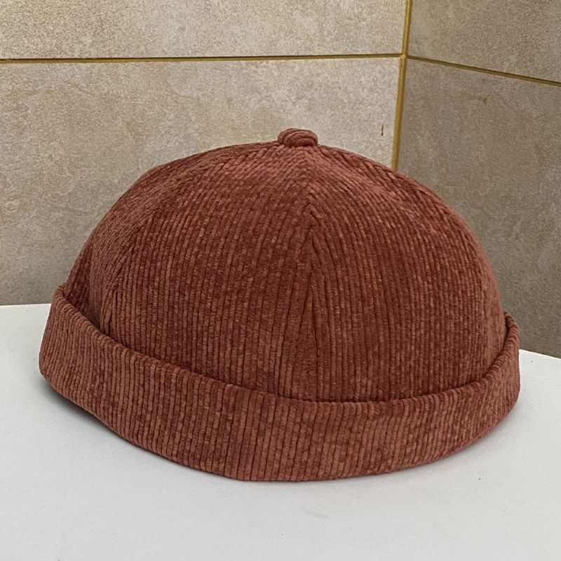 Unisex Effen Kleur Verstelbare Corduroy Skull Cap Casual Wild Zonnescherm Brimless Beanie Landlord Cap