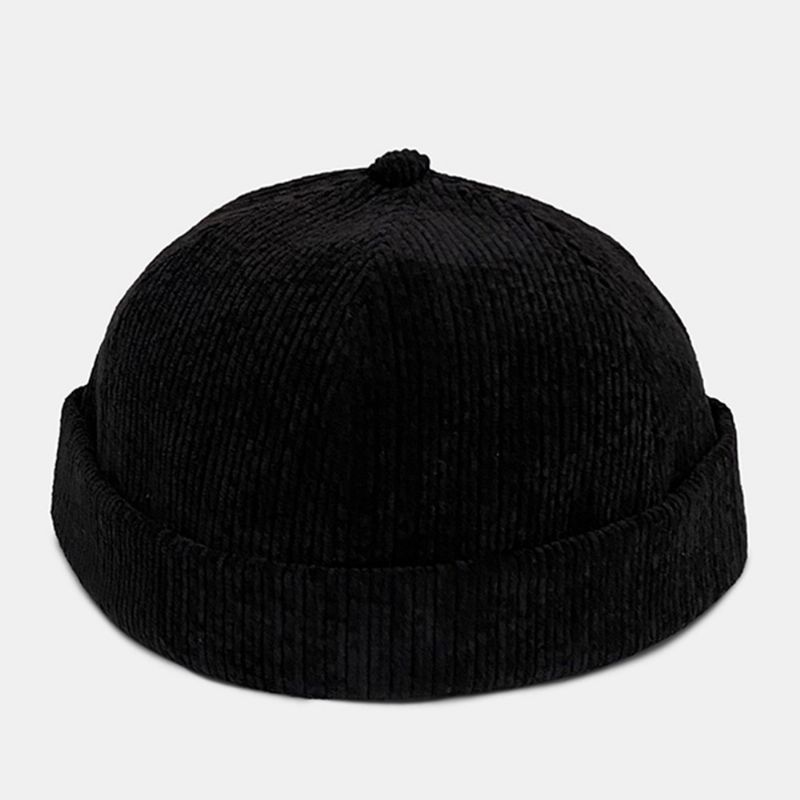 Unisex Effen Kleur Verstelbare Corduroy Skull Cap Casual Wild Zonnescherm Brimless Beanie Landlord Cap