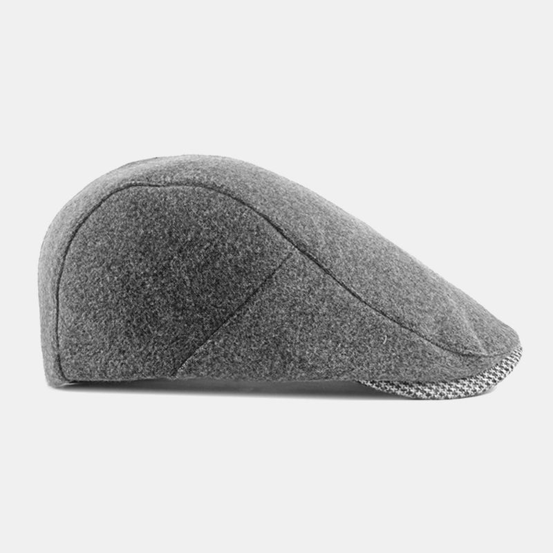 Unisex Effen Vilten Baretten Hasp Verstelbare Britse Retro Simple Forward Hat Platte Hoed Driver Hat