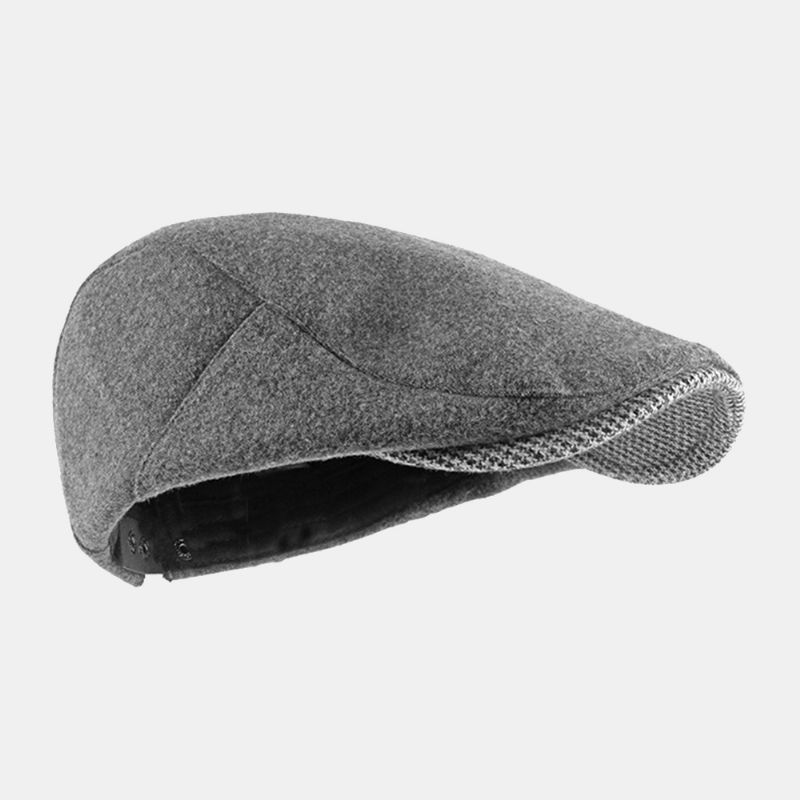 Unisex Effen Vilten Baretten Hasp Verstelbare Britse Retro Simple Forward Hat Platte Hoed Driver Hat