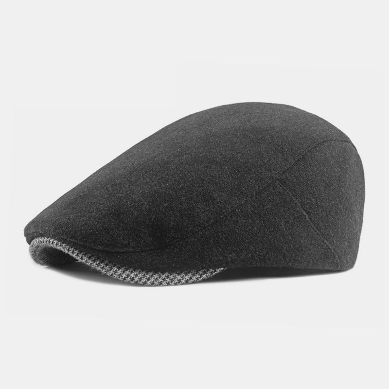 Unisex Effen Vilten Baretten Hasp Verstelbare Britse Retro Simple Forward Hat Platte Hoed Driver Hat