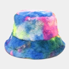 Unisex Faux Konijnenbont Kleurrijke Gradiënt Tie-dye Emmer Hoed Winter Dikker Warmte Winddicht Mode Zonnescherm Hoed