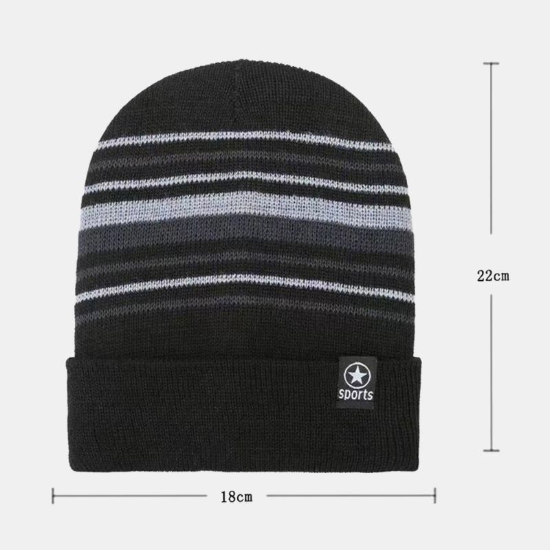 Unisex Gekleurde Gestreepte Plus Fluwelen Dikker Warme Gebreide Muts Herfst Winter Gehoorbescherming Winddichte Beanie Muts