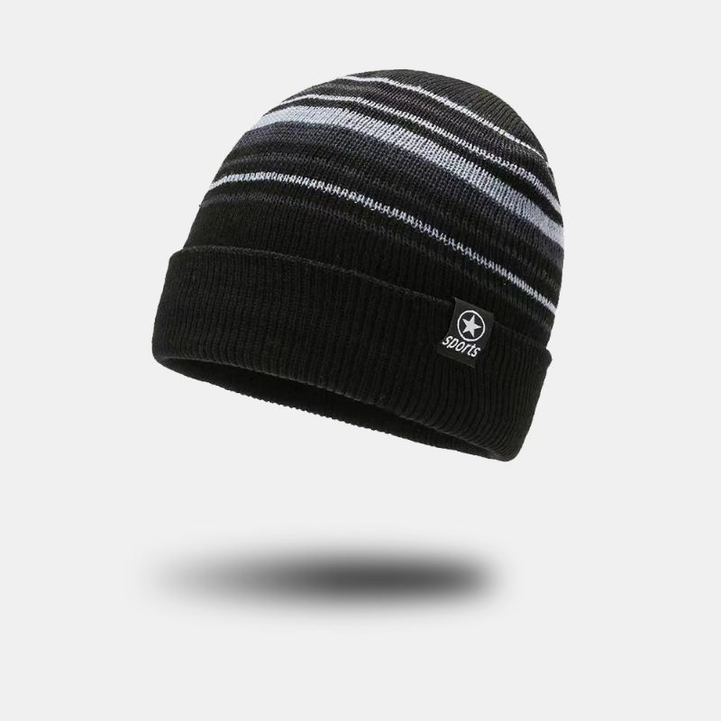 Unisex Gekleurde Gestreepte Plus Fluwelen Dikker Warme Gebreide Muts Herfst Winter Gehoorbescherming Winddichte Beanie Muts