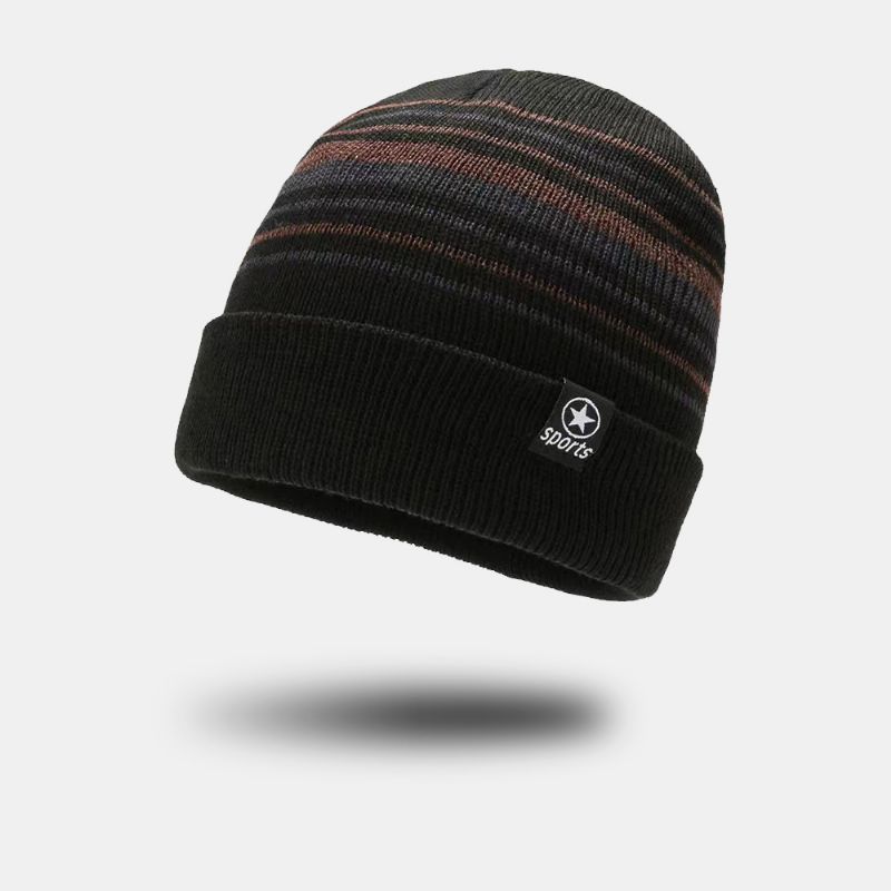 Unisex Gekleurde Gestreepte Plus Fluwelen Dikker Warme Gebreide Muts Herfst Winter Gehoorbescherming Winddichte Beanie Muts