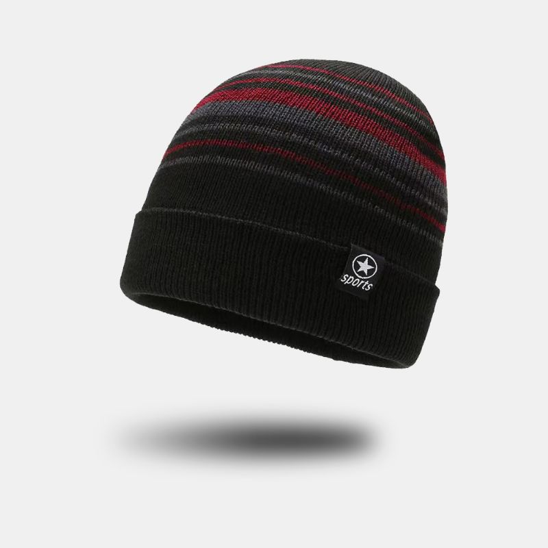 Unisex Gekleurde Gestreepte Plus Fluwelen Dikker Warme Gebreide Muts Herfst Winter Gehoorbescherming Winddichte Beanie Muts