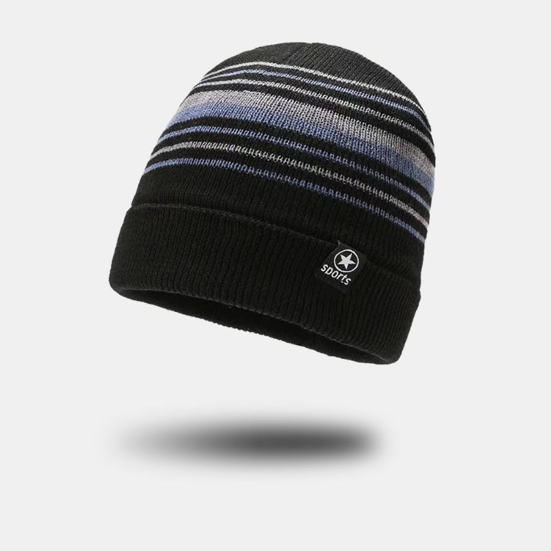 Unisex Gekleurde Gestreepte Plus Fluwelen Dikker Warme Gebreide Muts Herfst Winter Gehoorbescherming Winddichte Beanie Muts