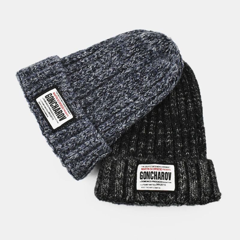 Unisex Gemengde Kleur Gebreide Jacquard Letter Stoffen Patch Match Warmte Beanie Muts