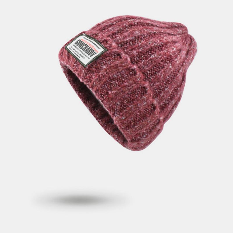 Unisex Gemengde Kleur Gebreide Jacquard Letter Stoffen Patch Match Warmte Beanie Muts