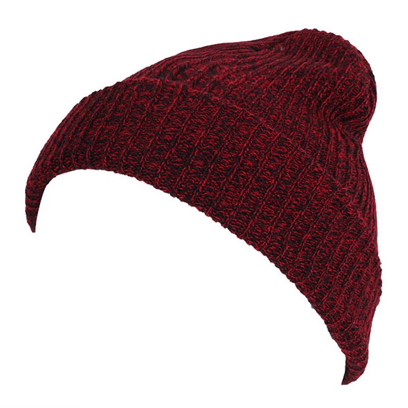 Unisex Heren Dames Streep Gebreide Slouch Beanie Hoed Pure Kleur Elastische Winter Warme Cap