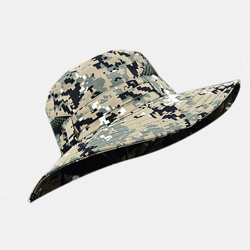 Unisex Katoen Camouflage Zomer Outdoor Zonnescherm Boord Rand Cover Gezicht Verstelbare Zonnehoed Emmer Hoed