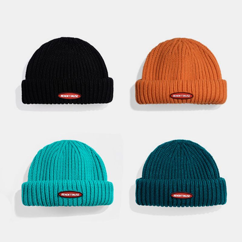 Unisex Katoen Dome Patch Gebreide Cap Street Hip Hop Zonnescherm Brimless Beanie Hat