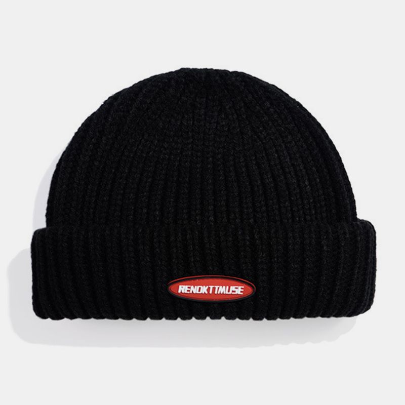 Unisex Katoen Dome Patch Gebreide Cap Street Hip Hop Zonnescherm Brimless Beanie Hat