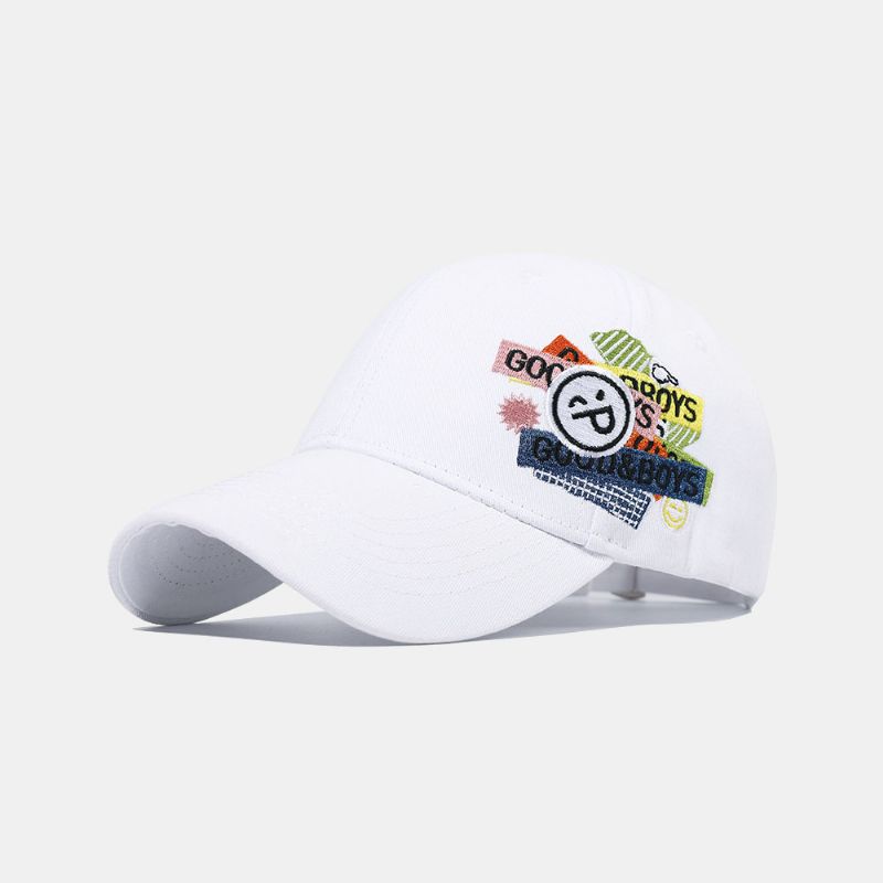 Unisex Katoen Effen Kleur Glimlach Gezicht Letter Patroon Borduurwerk Zonnebrandcrème Mode Baseball Cap