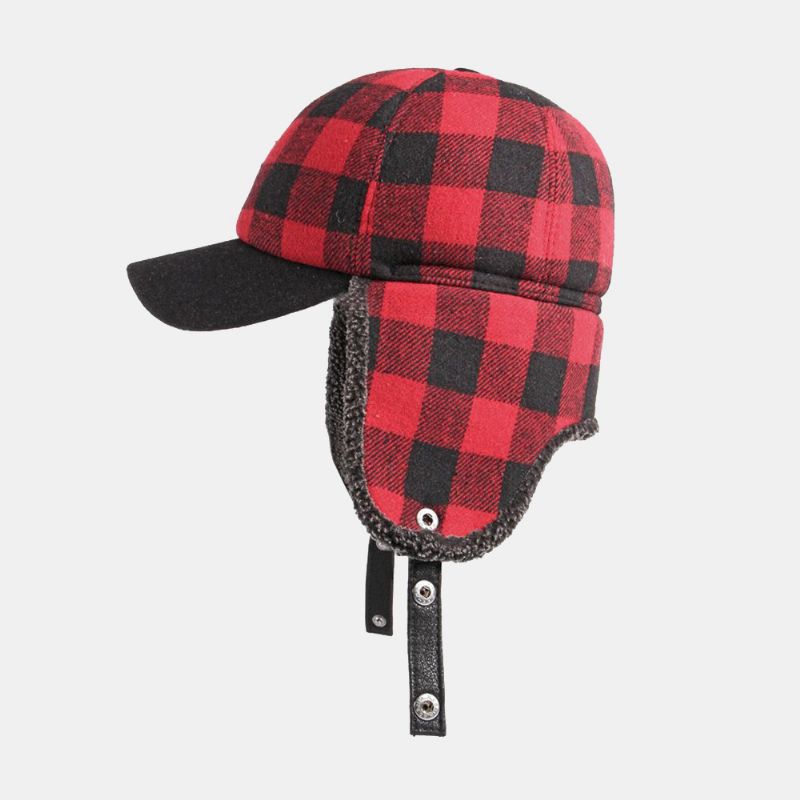 Unisex Katoen Plus Fluwelen Dikke Plaid Baseball Cap Herfst Winter Gehoorbescherming Oorbeschermers Winddicht Warme Muts