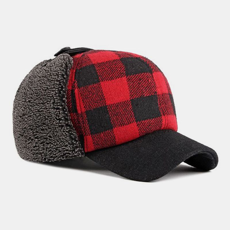 Unisex Katoen Plus Fluwelen Dikke Plaid Baseball Cap Herfst Winter Gehoorbescherming Oorbeschermers Winddicht Warme Muts