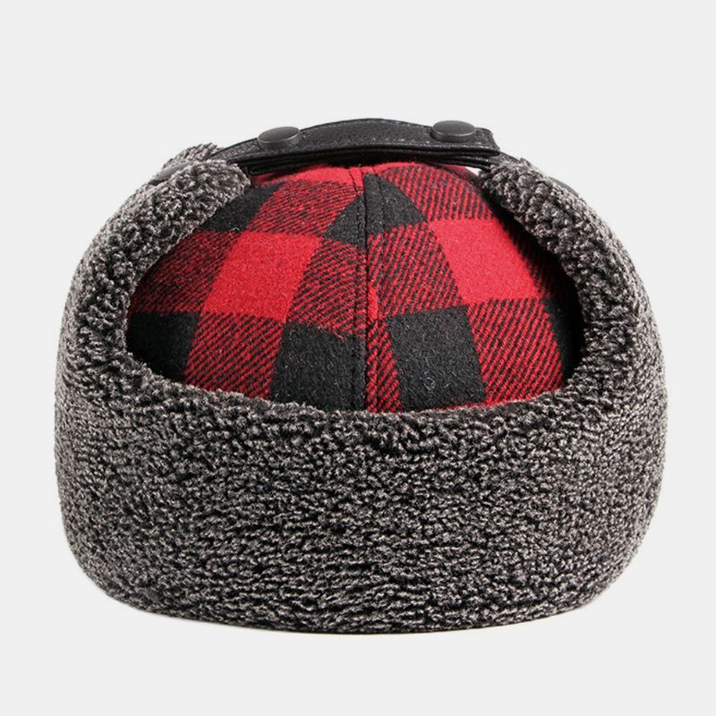 Unisex Katoen Plus Fluwelen Dikke Plaid Baseball Cap Herfst Winter Gehoorbescherming Oorbeschermers Winddicht Warme Muts