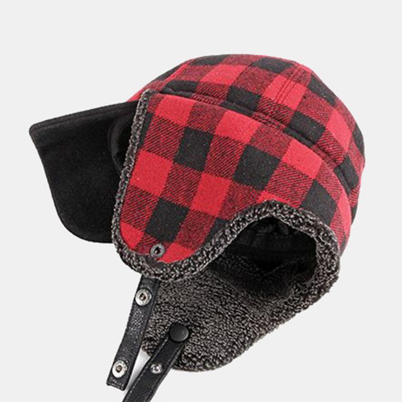 Unisex Katoen Plus Fluwelen Dikke Plaid Baseball Cap Herfst Winter Gehoorbescherming Oorbeschermers Winddicht Warme Muts