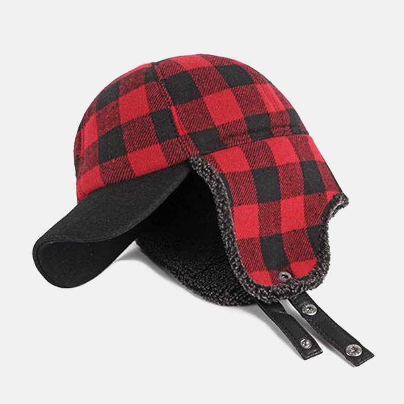 Unisex Katoen Plus Fluwelen Dikke Plaid Baseball Cap Herfst Winter Gehoorbescherming Oorbeschermers Winddicht Warme Muts