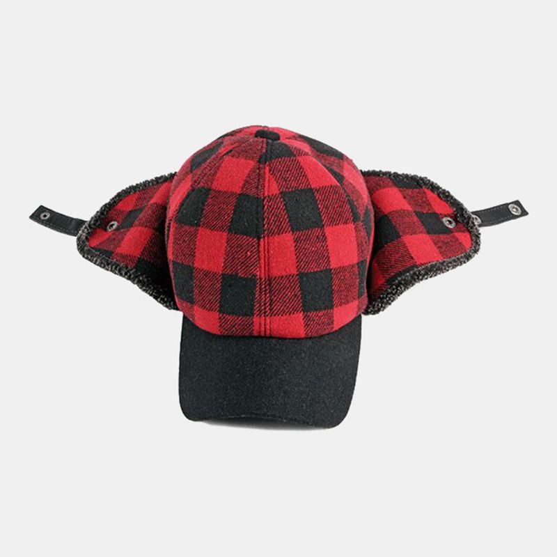 Unisex Katoen Plus Fluwelen Dikke Plaid Baseball Cap Herfst Winter Gehoorbescherming Oorbeschermers Winddicht Warme Muts