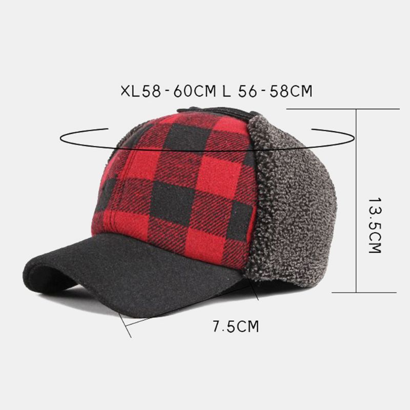 Unisex Katoen Plus Fluwelen Dikke Plaid Baseball Cap Herfst Winter Gehoorbescherming Oorbeschermers Winddicht Warme Muts