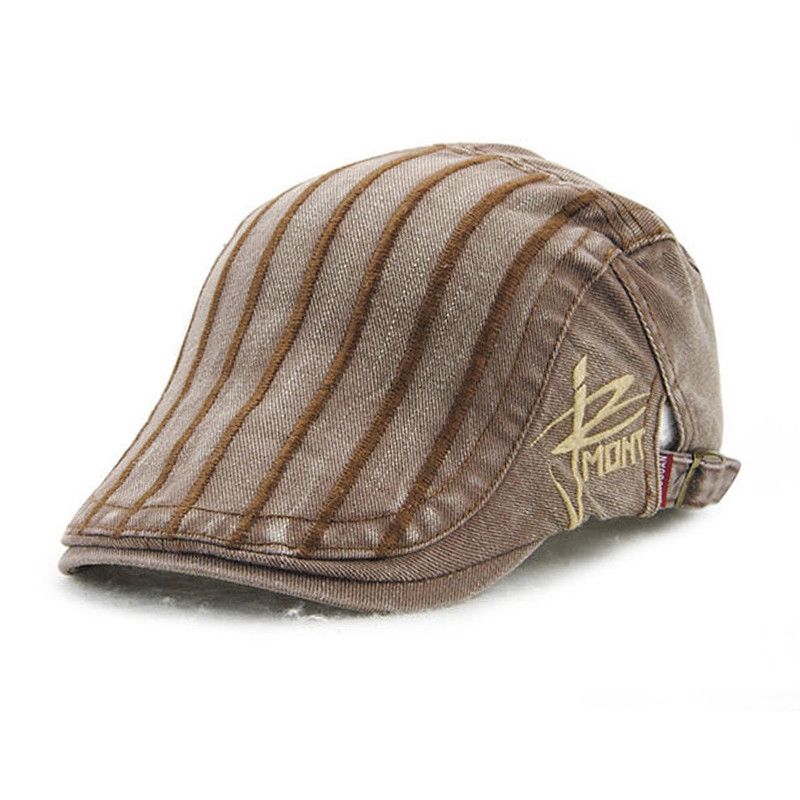 Unisex Katoenen Borduursel Streep Baret Hoed Eendenbek Golf Platte Gesp Vizier Cabbie Pet Voor Heren Dames