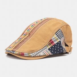 Unisex Katoenen Patchwork Regenboogkleurig Geweven Stro Touw Decoratie Casual Match Baret Platte Pet Klimop Cap