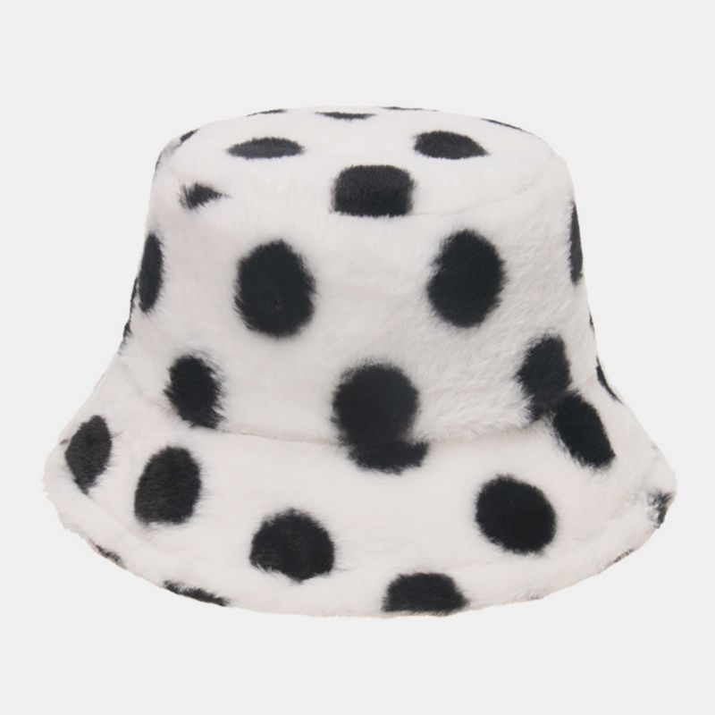 Unisex Konijnenhaar Kleurrijk Stippenpatroon Plus Dikker Warm Winddicht Zacht All-match Travel Bucket Hat