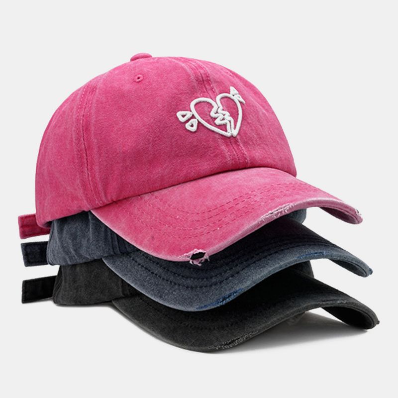 Unisex Liefde Borduurwerk Soft Top Baseball Cap Outdoor Wild Gebogen Rand Verstelbare Ademende Zonnescherm Cap