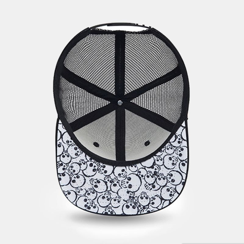 Unisex Mesh Patchwork Cartoon Schedel Borduurwerk Grote Platte Rand Ademende Hip Hop Baseball Cap