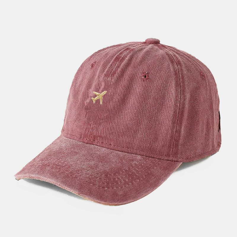 Unisex Noodlijdende Gewassen Cartoon Vliegtuig Borduurpatroon Match Zonnescherm Baseballcap