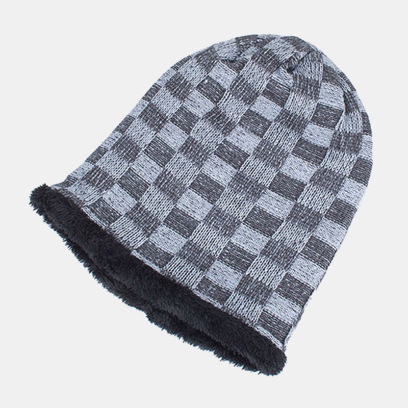 Unisex Pluche Outdoor Winter Plus Fluwelen Dikker Warme Contrasterende Kleur Kleine Vierkante Gebreide Muts Beanie Muts