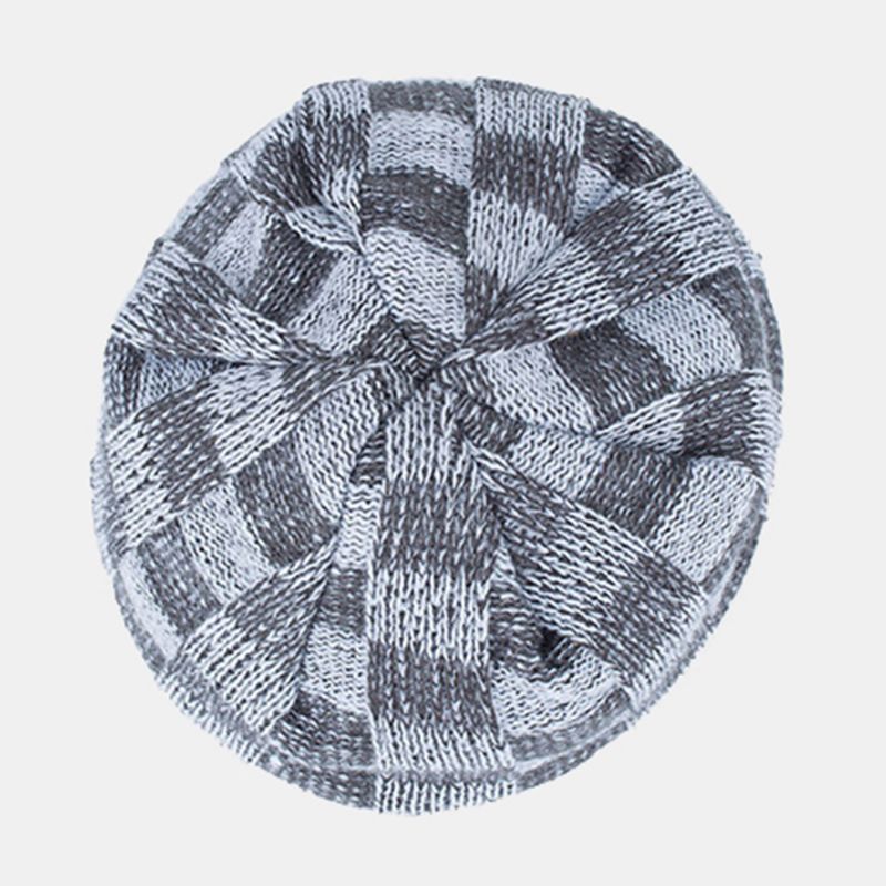 Unisex Pluche Outdoor Winter Plus Fluwelen Dikker Warme Contrasterende Kleur Kleine Vierkante Gebreide Muts Beanie Muts