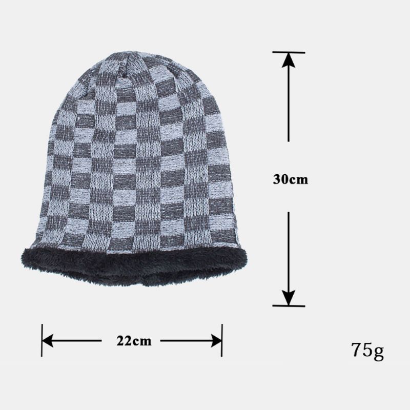 Unisex Pluche Outdoor Winter Plus Fluwelen Dikker Warme Contrasterende Kleur Kleine Vierkante Gebreide Muts Beanie Muts