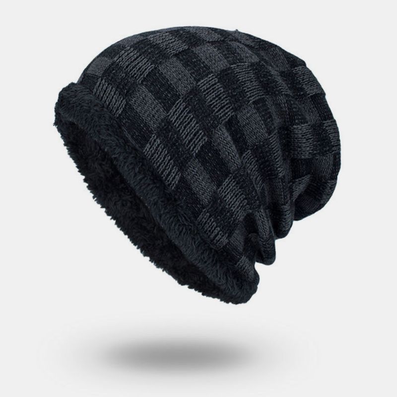 Unisex Pluche Outdoor Winter Plus Fluwelen Dikker Warme Contrasterende Kleur Kleine Vierkante Gebreide Muts Beanie Muts